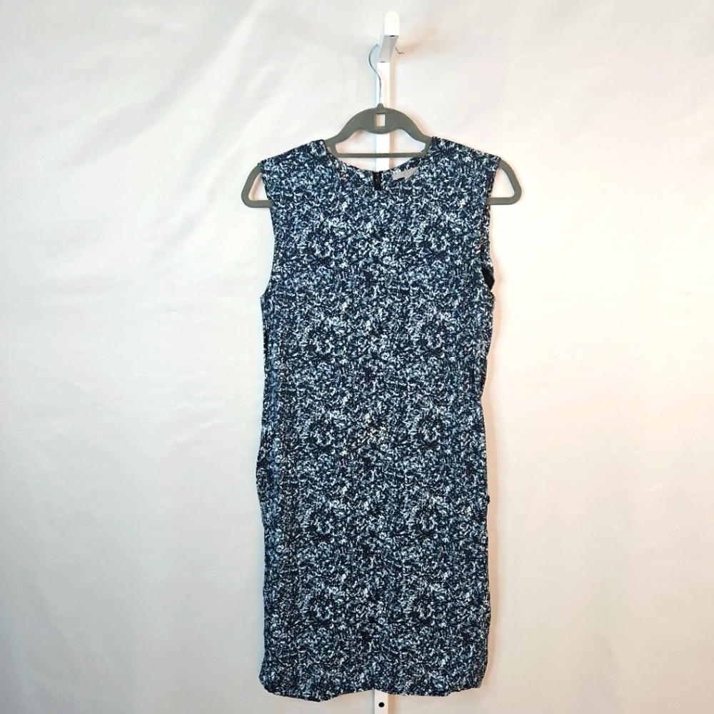 COS Teal White Black Floral Pleated Dress Size 6